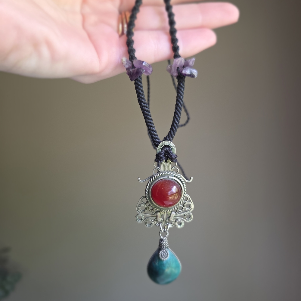 Hand Made Stone Pendant Necklace With Crystal Accents